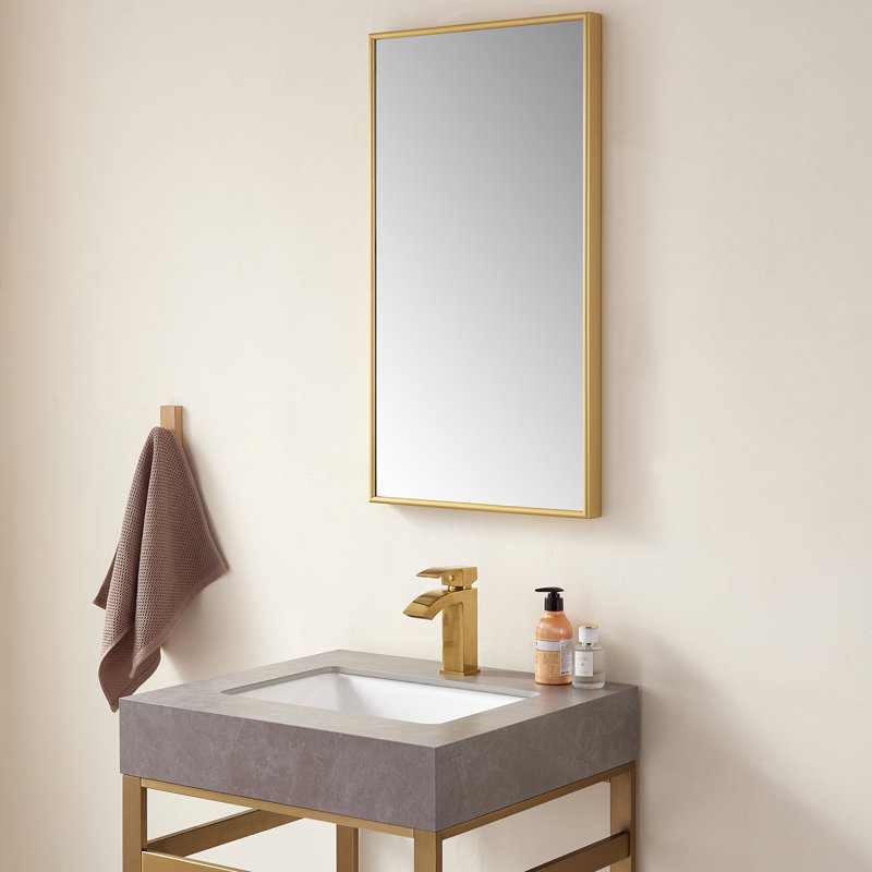 Wallace Metal Flat Wall Mirror, 32" x 17.7", Brushed Gold