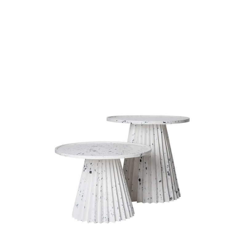 MashT Terrazo Pedestal End Table, White/Gray, 16" H x 24" W x 24" D