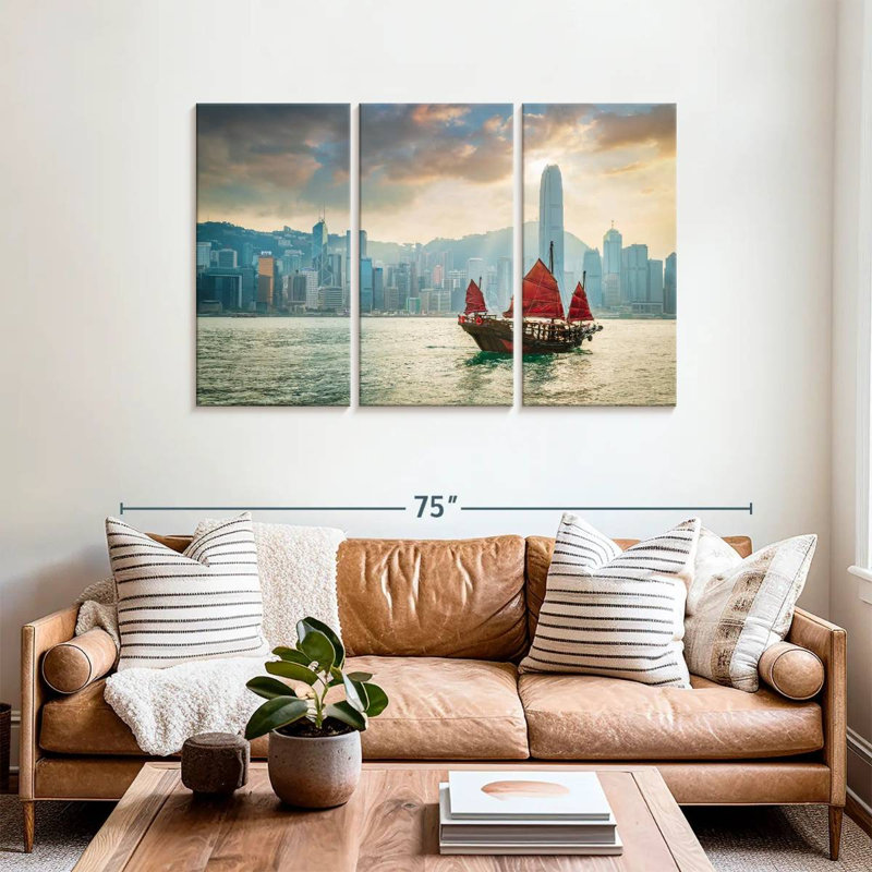 Mehar Red Sail Junkboat In Hong Kong, 36" H x 57" W