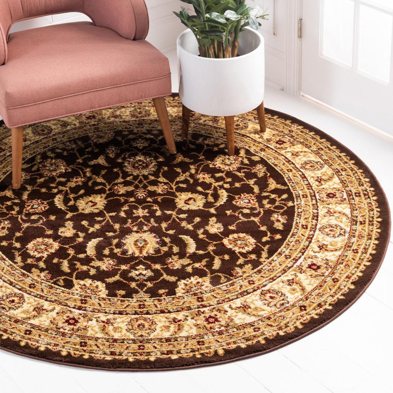 Rosaria Oriental Brown Area Rug, Round 13'1"