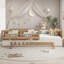 Lit Montessori double au sol avec barrières de sécurité complètes, étagères et design en blocs de construction, beige et naturel foncé, sans sommier nécessaire-133872733-133872734
