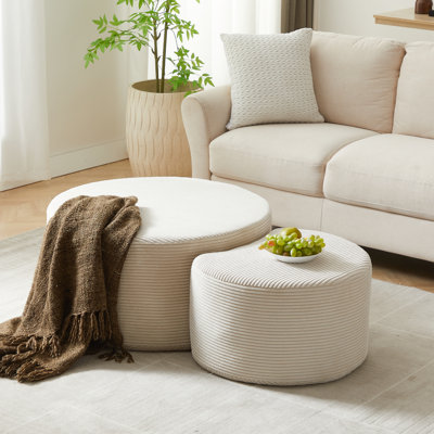 Nesting Upholstered Round Coffee Tables Set Of 2 For Living Room, Modern Side End Table Ottoman, No Assembly | Gift Idea