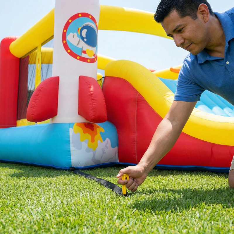 Inflatable Bounce House For Big Kids 3-12 Space Rocket Theme Large Bouncy Castle With Slides, 3 Dodge & Weave Obstacle Course Column, Head-to-Head Basketball Court & Dual-Target Games