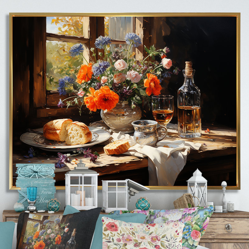 Banquet rustique en France, Cadre flottant doré, H 34 po x l 44 po x P 1,5 po