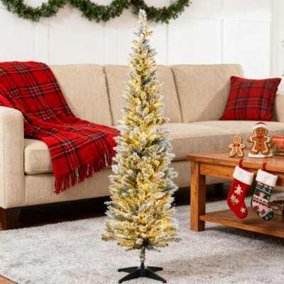 Arbre de Noël artificiel mince 5 pi, arbre de Noël crayon avec branches réalistes et DEL blanc chaud