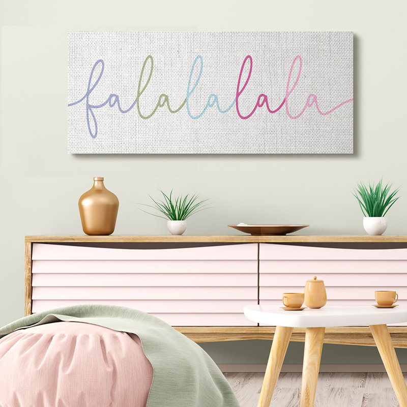 «Falalalala Holiday Expression Cursive Rainbow Text» par Daphne Polselli - impression d'art graphique, Toile tendue