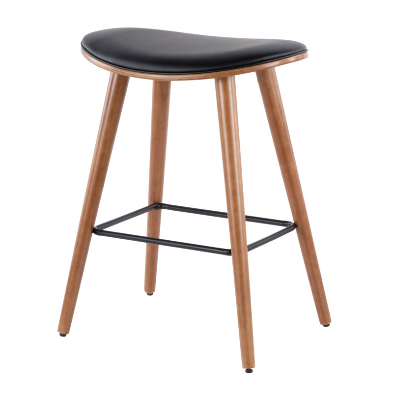 Ensemble de 2 tabourets de comptoir Mid-Century modernes en selle noyer et noir par Lumisource, Noir