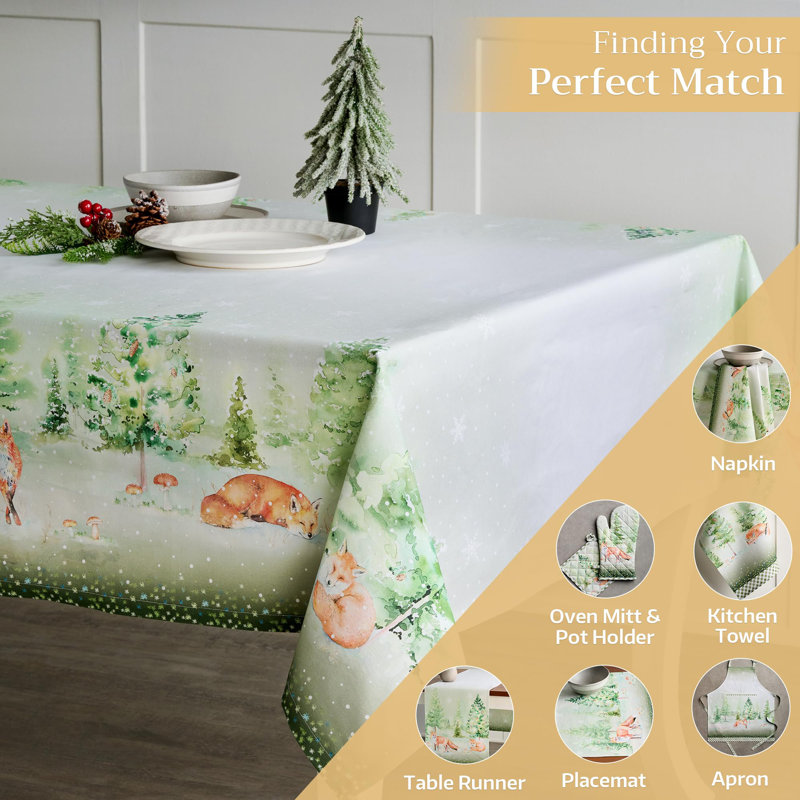 Maison d' Hermine Table Cloth Rectangle Table 100% Cotton 70 x 108 Inches Fall Tablecloth Reusable Everyday Use for Thanksgiving Christmas Decorations Dining Farmhouse Party (Winter Mornings)