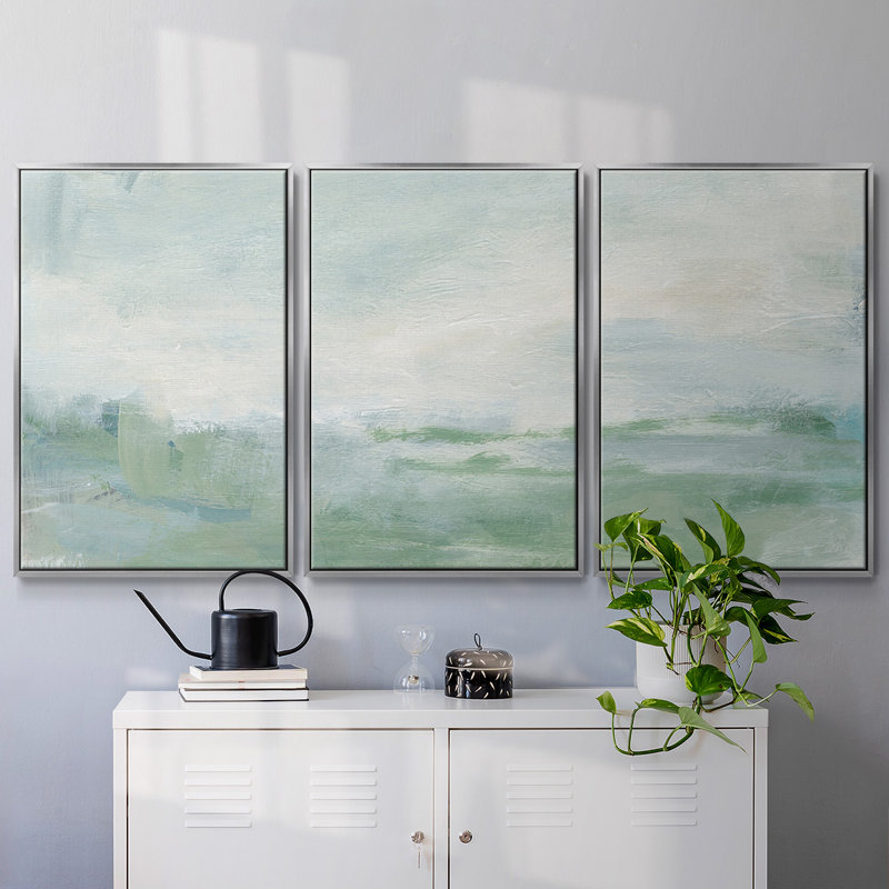 Coastal II - Toile encadrée multi-pièces, H 24 po x l 48 po x P 2 po, Argent