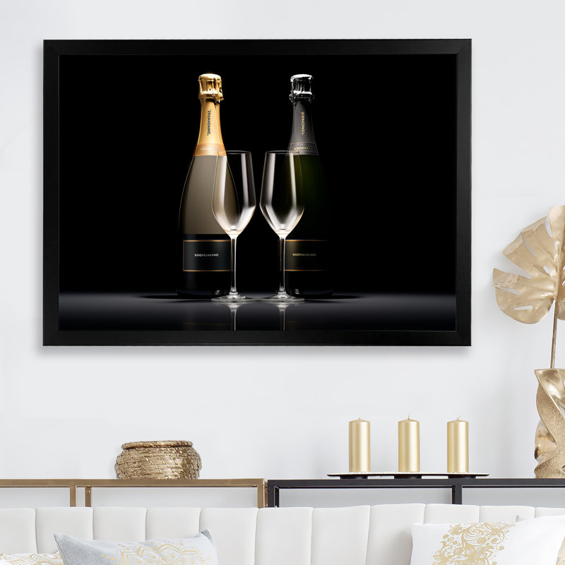 Champagnes monochromes contrastés - vin et champagne, impressions d'art mural, H 12 po x l 20 po x P 1 po, Cadre simple noir