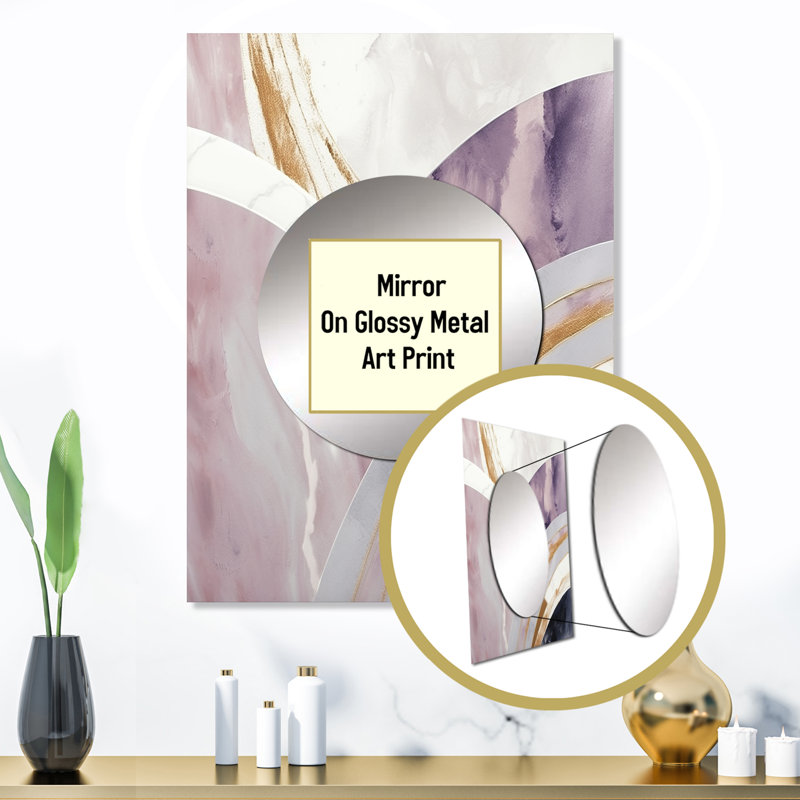 Miroir unique en marbre rose et blanc de style médiéval III, art mural en métal imprimé, 32 po x 24 po