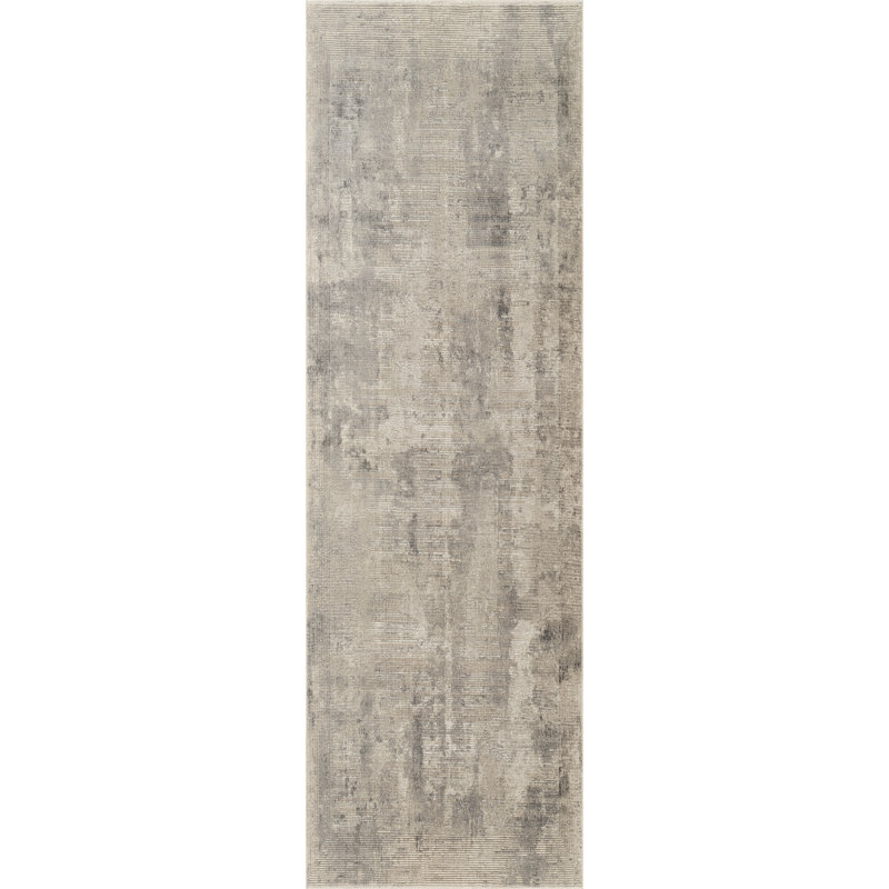 Brook Gray & Ivory Abstract High-Low Modern Rug, 2'2" x 6'0", Gray/Ivory