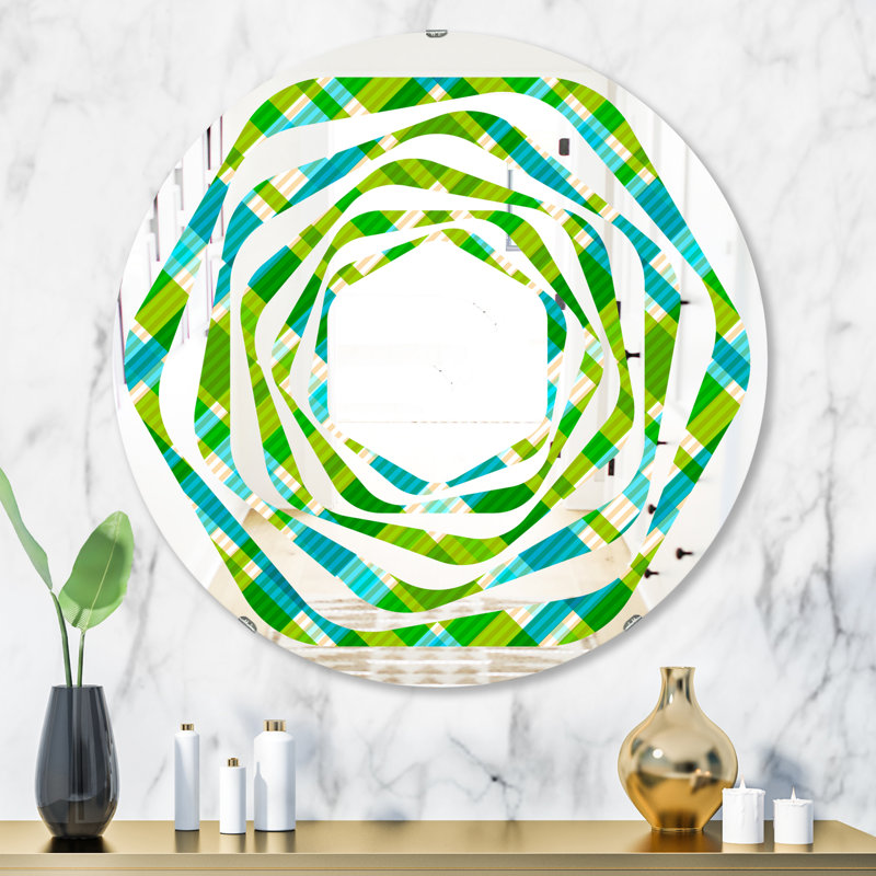 Miroir mural Whirl Tartan, H 31,5 po x l po, Tourbillon géométrique tartan