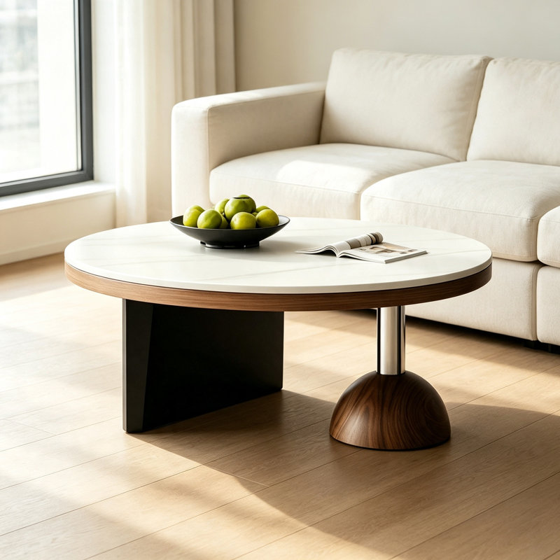 Table basse Minimalist, H 12,59 po x l 27,55 po x P 27,55 po, White/Grey, Marbre