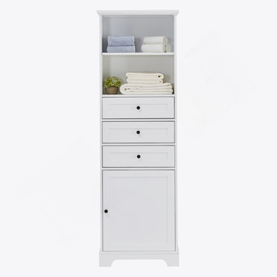 Triangle Tall Cabinet with 3 Drawers and Adjustable Shelves for Bathroom, Kitchen or Living Room, MDF Board with Painted Finish