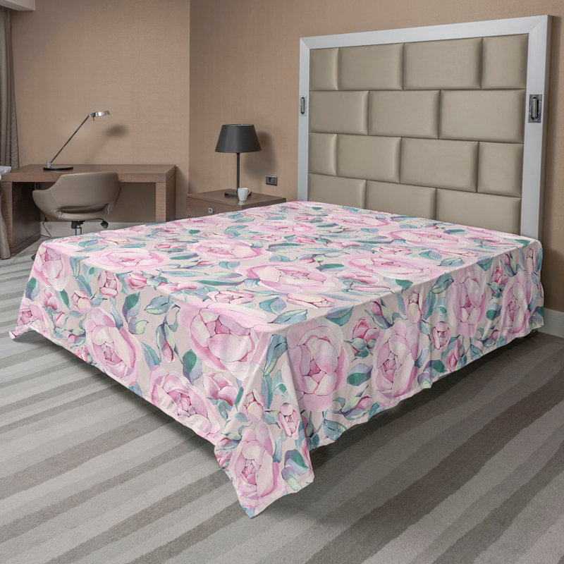 Ambesonne Flowers Flat Sheet Nostalgia Farmhouse, Lilac Laurel Green Mauve