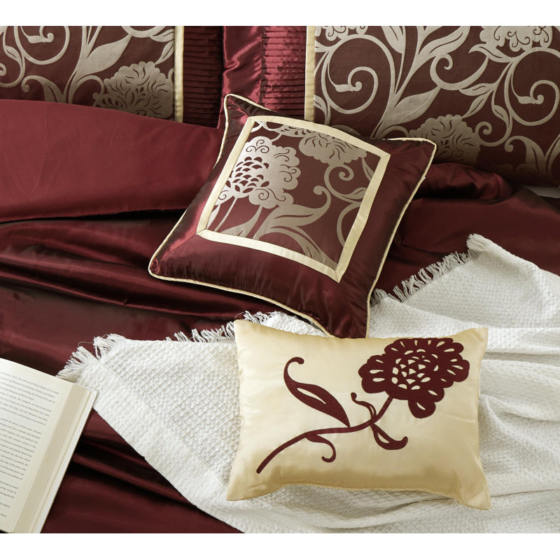 Mollybee 9 Piece Comforter Set, Édredon très grand californien + 8 pièces suppl, Rouge/doré