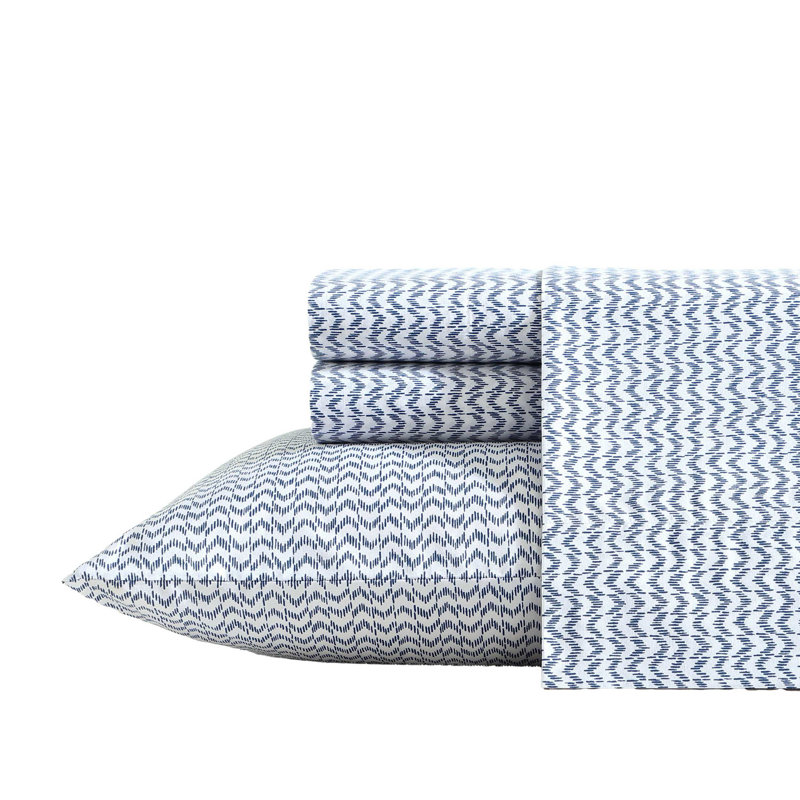 Martha Stewart Bedford Scallop Bath Rug, Twin Sheet Set with 1 Pillowcase, Ikat Wave Blue