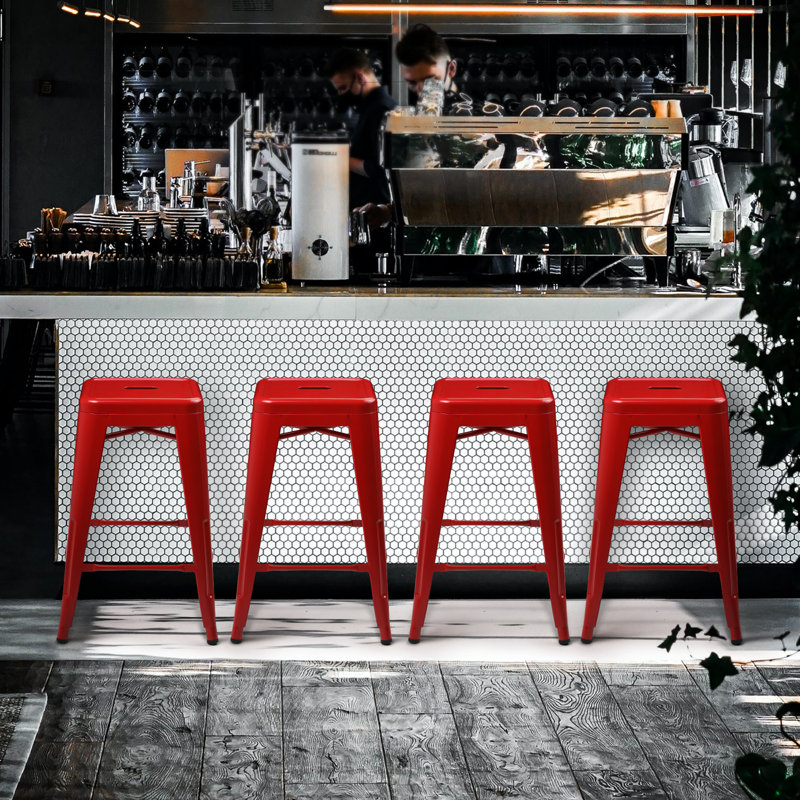 Kery metal bar stools, Rouge, Tabouret de comptoir (siège d'une hauteur de 24,5
