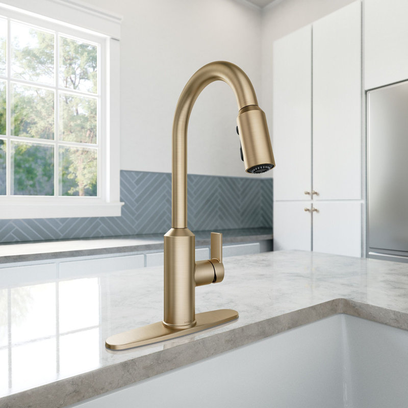 MOEN Meena Pull Down Sprayer Kitchen Faucet with 360 Degree Spout Swivel and Power Boost in Bronzed Gold, Gold