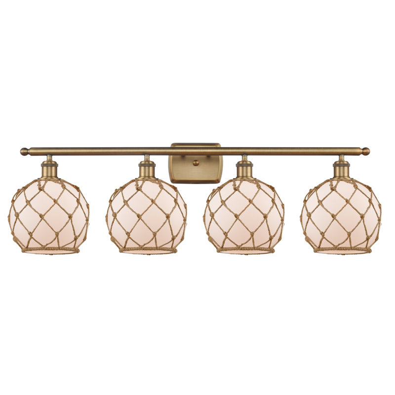 Larochelle 4 - Light Dimmable Vanity Light, White/Brown, 6 Watt Vinage LED Bulb, Brushed Brass