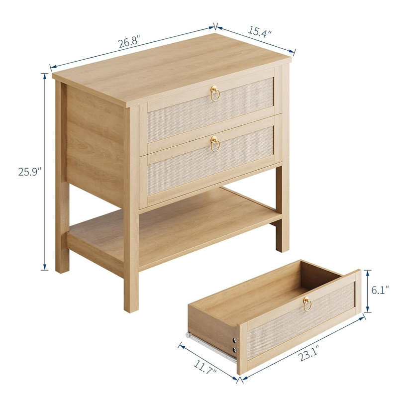 26.8cm W Manufactured Wood Bedside Table, Beige