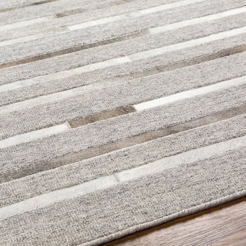 Giselle Striped Handmade Area Rug in Gray/White/Brown, Rectangle 8'10" x 12'