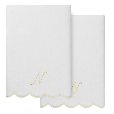  100% Turkish Cotton ADORNIA Scallop 2PC Personalized Bath Towel Set