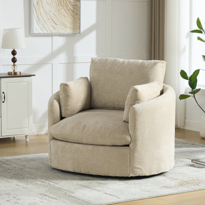 42.5" W Modern Barrel Swivel Accent Chair with Chenille Upholstery