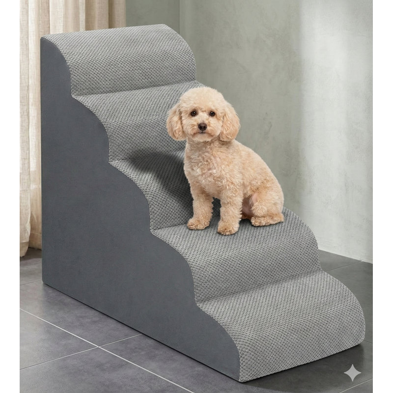 Rampe pour animaux Ã  cinq marches, hauteur 73 cm, construction antidÃ©rapante et robuste, conÃ§ue pour permettre aux petits chiens et aux chats d'accÃ©der aux lits ou aux canapÃ©s en hauteur, gris