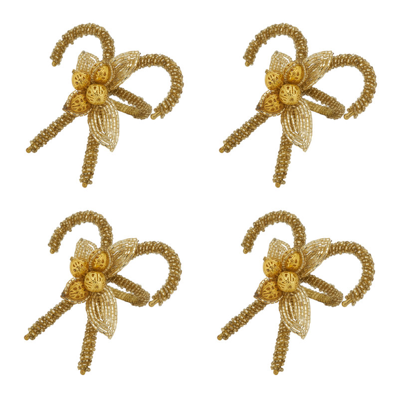 Gold Beaded Candy Cane Napkin Rings Set of 4