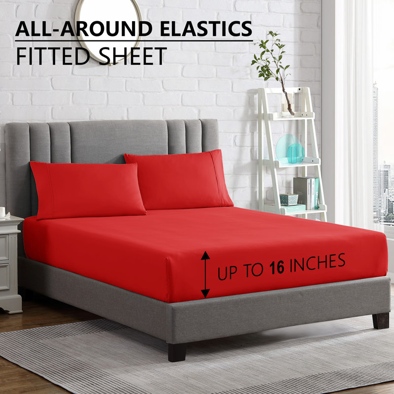 Microfiber Sheet Set, Queen Sheet Set + Fitted Sheet + 2 Pillowcases, Red