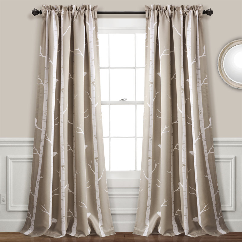 Bird On The Tree Room Darkening Curtain Pair, 52" W x 84" L, Wheat