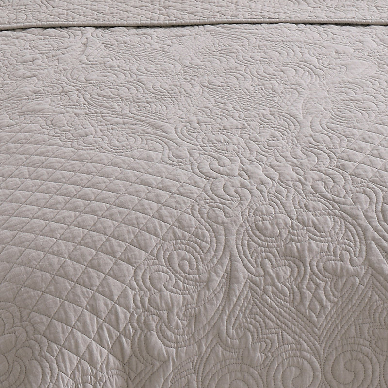 Ensemble de courtepointe festonnée French Tile, Courtepointe pour lit simple et une taie décorati, Brun clair