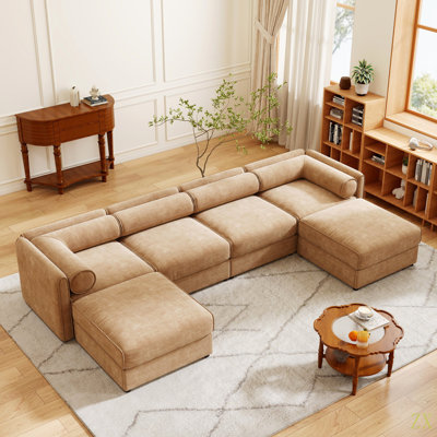 Canapé modulaire modulaire avec rangement, très grand canapé modulaire en forme de U pour le salon, canapé modulaire convertible avec repose-pieds de rangement, siège profond, dossier cylindrique et accoudoirs