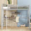 Lit mezzanine argenté en métal avec bureau et tablette - robuste et sécuritaire, aucun sommier requis