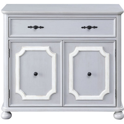 Armoire décorative grise à 2 portes avec 1 tiroir - Pieds en oignon rétro Option de rangement spacieuse
