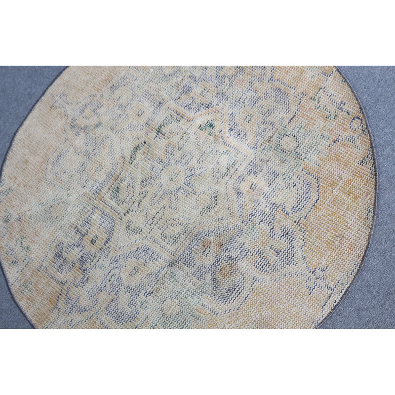 Tapis de porte turc rétro vintage dans un motif géométrique beige et bleu subtil pour la décoration intérieure