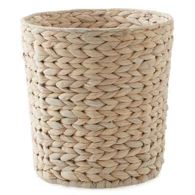 Water Hyacinth Waste Basket, Whitewash Small Woven Trash Can