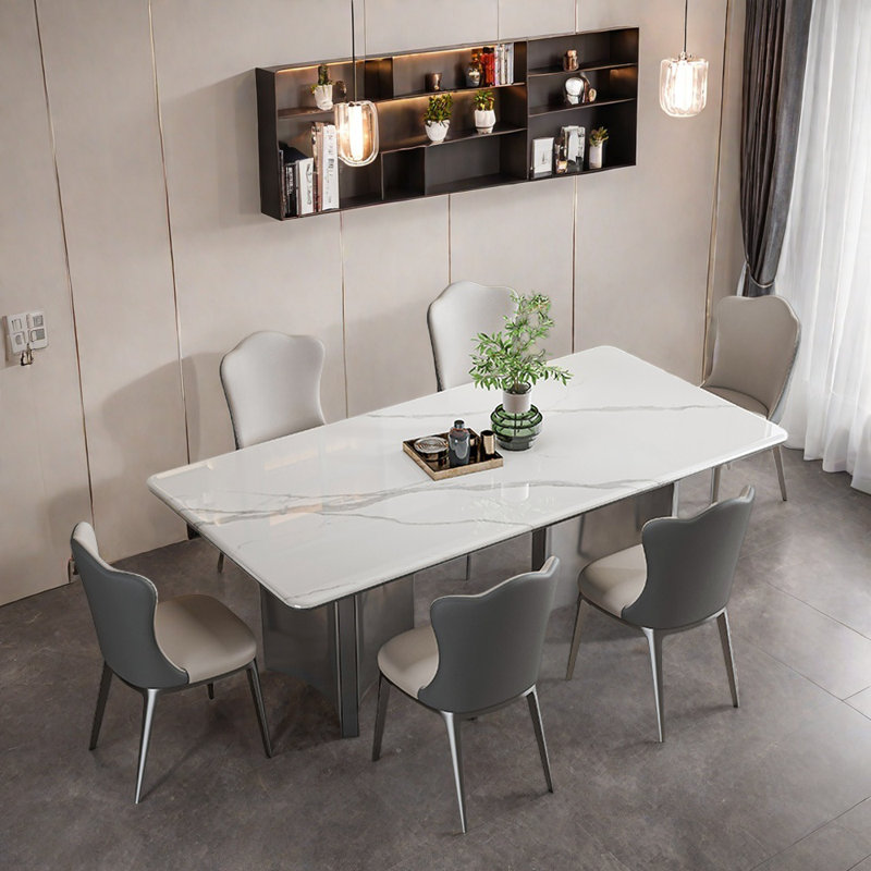 Luxury-modern minimalist rectangular table set, 7, 29.52”H x 55.11”L x 31.49”W
