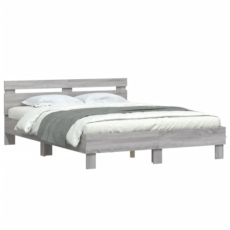 17 Stories Bed Frame With Headboard And LED , Grey Sonoma, King ( 150 x 200 cm)
