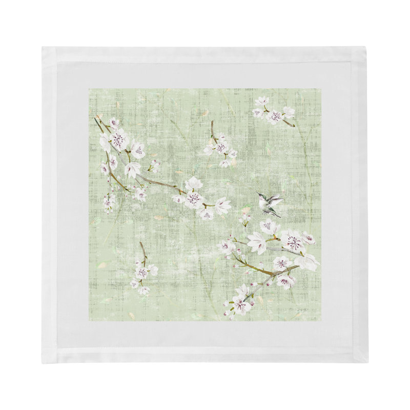 Blossom Fantasia Hemstitch 22" Linen/Cotton Napkin, Celadon