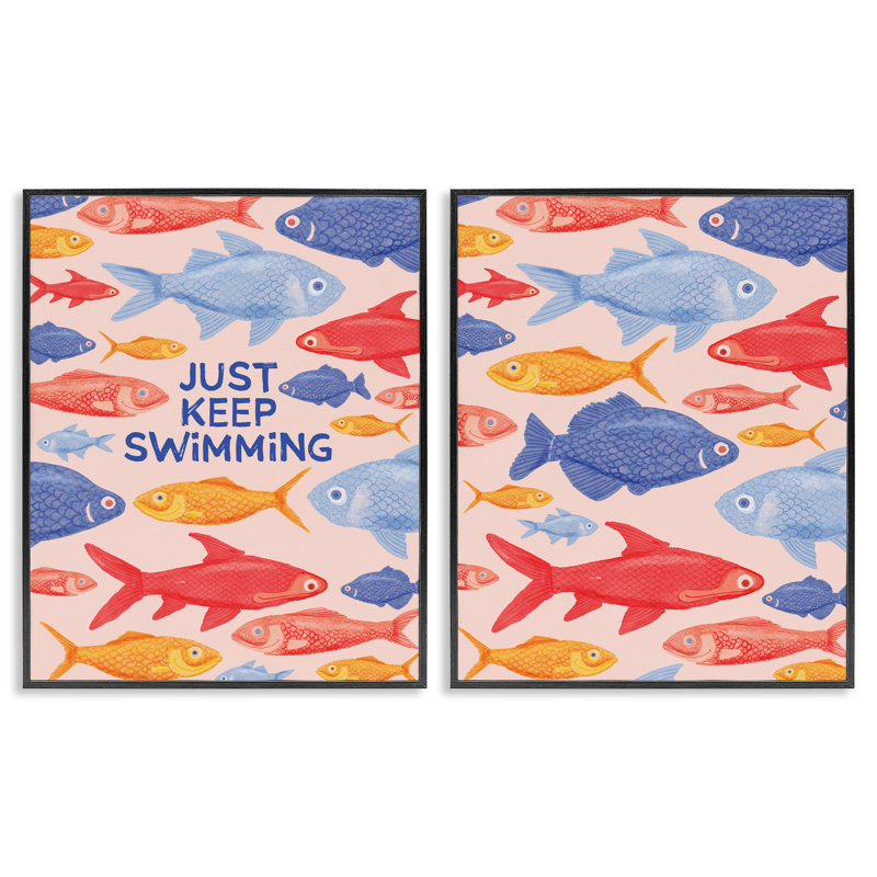 Ensemble de giclées encadrées Just Keep Natation, H 14 po x l 11 po, Giclée encadrée noir minuit
