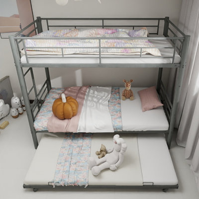Heavy - Duty Twin Over Bunk Bed In Silver Metal, Noise Reduced, Guardrail, No Box Spring, Versatile Design For Separate Options, Non Slip , 350Lbs Weight Capacity, Easy Home Assembly Metal Bed, And ,