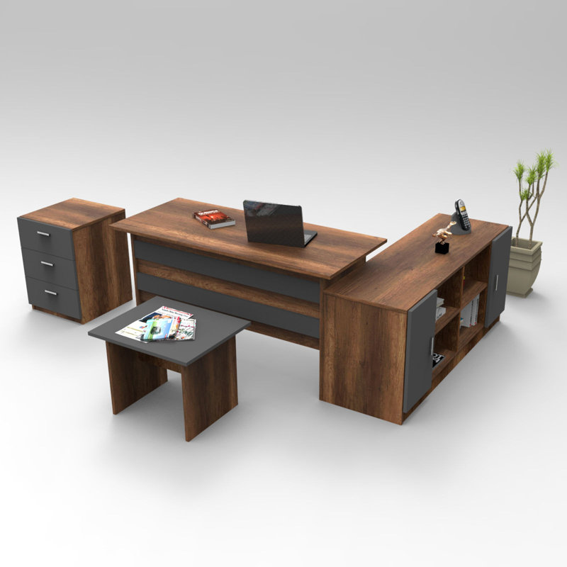 Burack 4 Piece Writing Desk Office Set, Baroque Anthracite