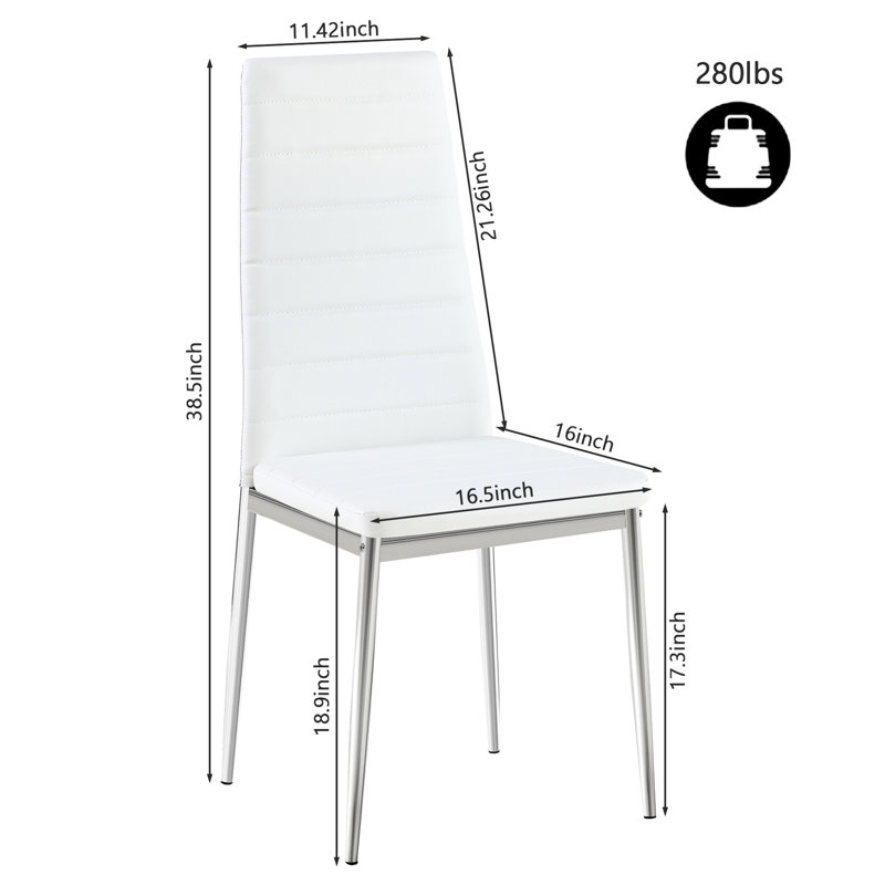 Chaise de salle à manger blanche pour 4 personnes avec cuir PU et pieds argentés brillants, créant un environnement agréable Chaises confortables Grands rassemblements familiaux