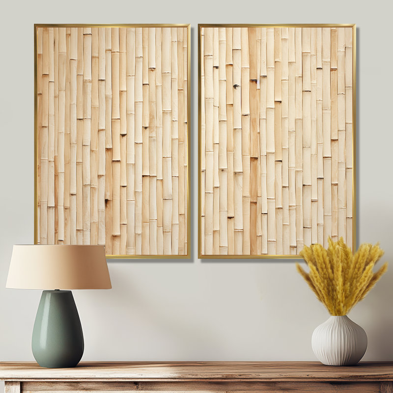 Minimalisme beige bambou sérénité - art mural traditionnel beige 2 panneaux, H 36 po x l 48 po, Doré