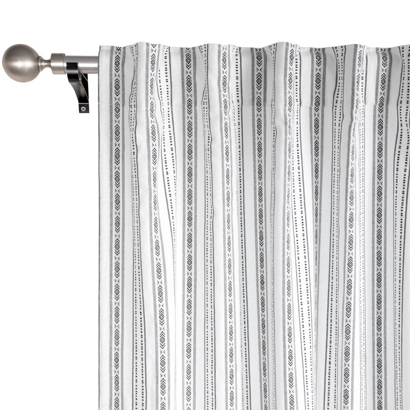 Rideau bohème en lin et coton à motif géométrique Boho, White, L 50 po x L 96 po