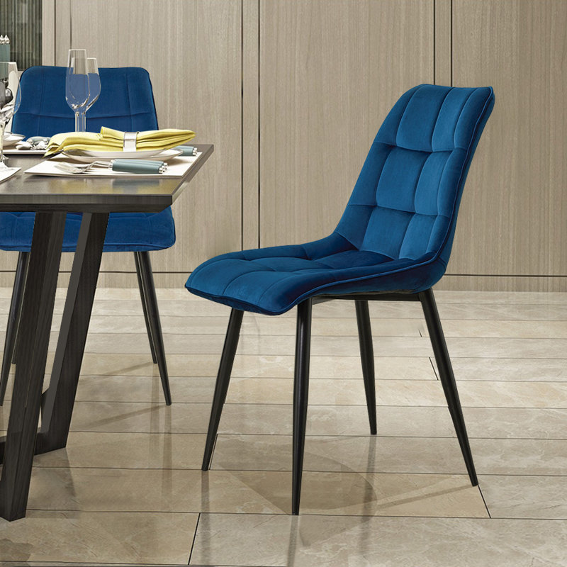 Adileigh 50cm H Velvet Upholstered Metal Side Chair, Blue