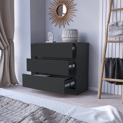 Commode Maldus, trois tiroirs, finition wengé noir